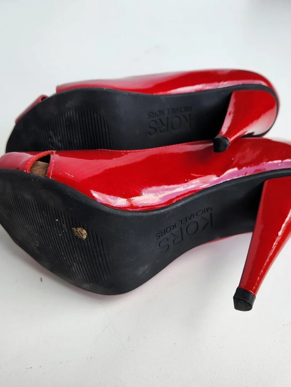 MICHAEL Michael Kors heels , RED Patent, Peep Toe High Heels size 7 M
